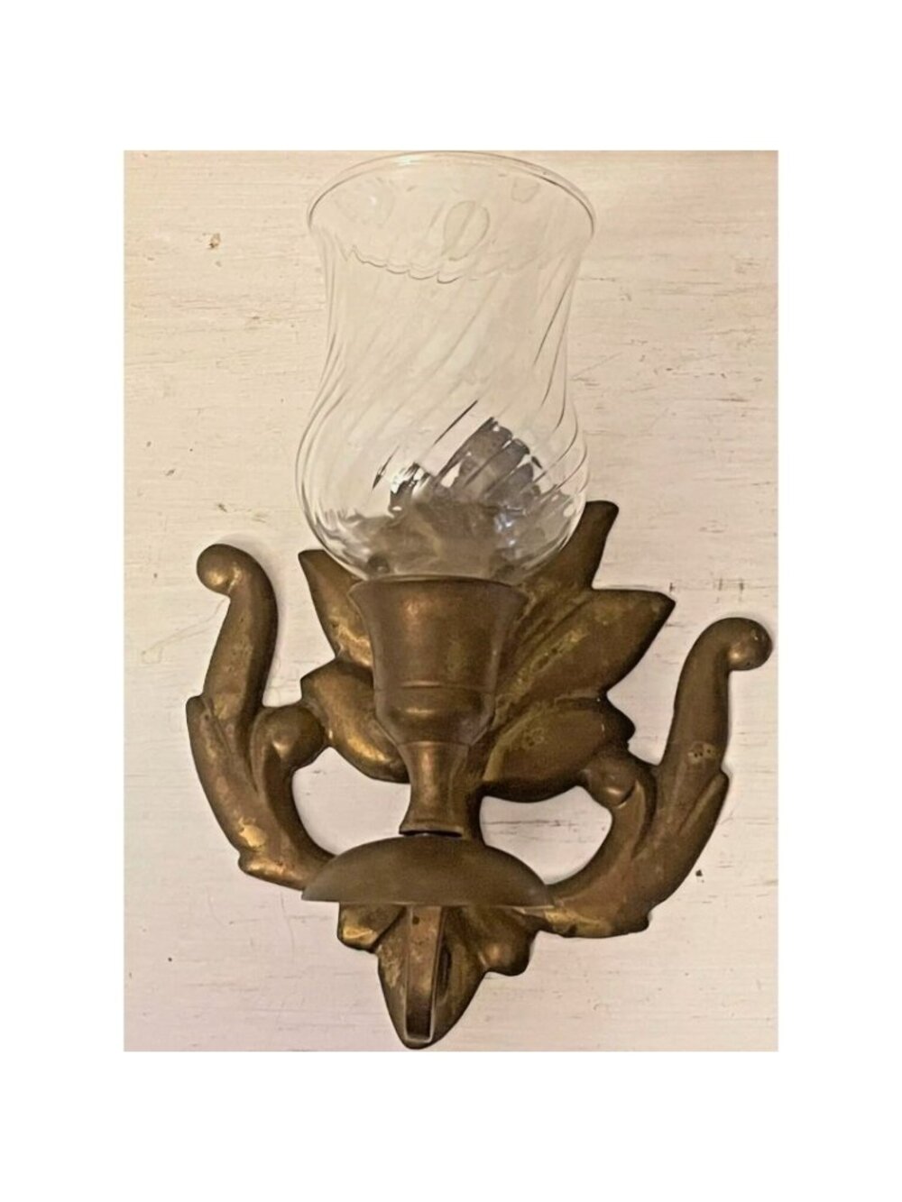 Vintage Brass Wall Sconce Candle Holder Clear Glass Hurricane Shade